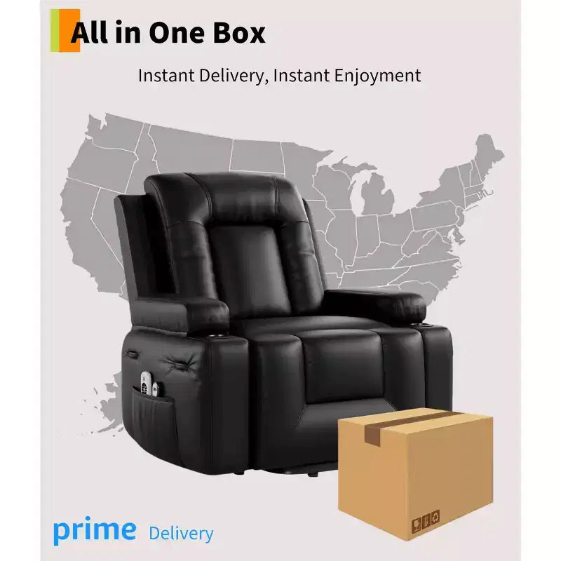 Oversized Power Lift Recliner Chair with Heat & Massage, Faux PU Leather Electric Lift Recliner for Elderly, Single Sofa Seat with Cup Holder