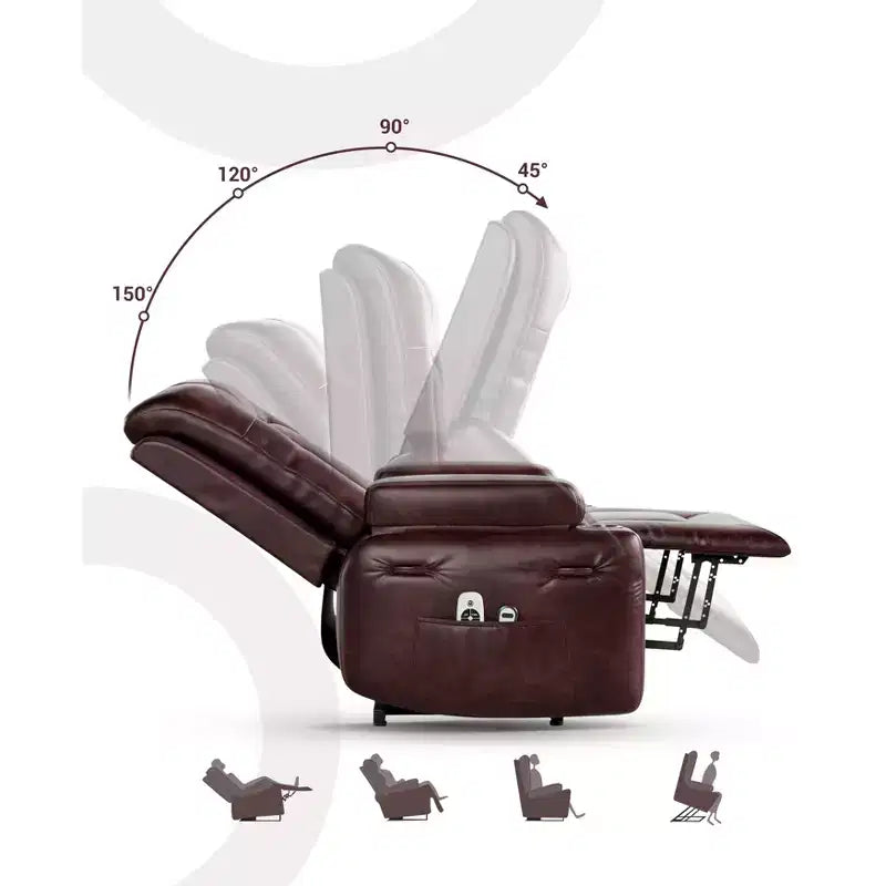 Oversized Power Lift Recliner Chair with Heat & Massage, Faux PU Leather Electric Lift Recliner for Elderly, Single Sofa Seat with Cup Holder