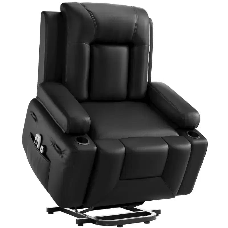 Oversized Power Lift Recliner Chair with Heat & Massage, Faux PU Leather Electric Lift Recliner for Elderly, Single Sofa Seat with Cup Holder