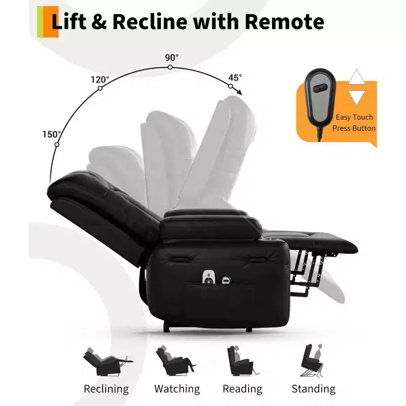 Oversized Power Lift Recliner Chair, Faux PU Leather Electric Lift Recliner with Heat and Massage, Single Sofa Seat with Cup Holder for Bedroom