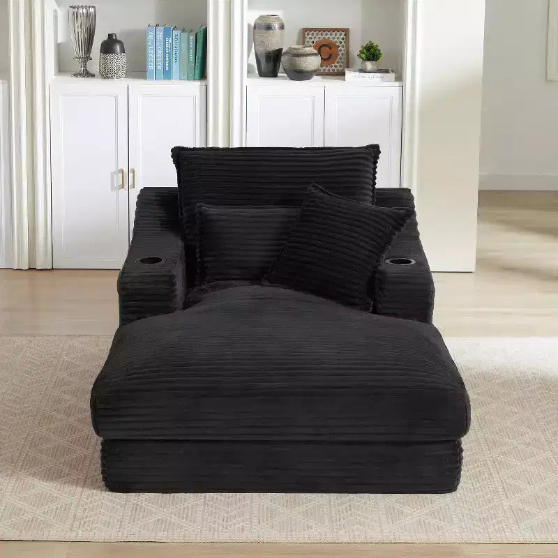 Oversized Single Seat Compressed Sofa with Cup Holder and Pocket, Corduroy Recliner with Faux Two-Layer, Washable Covers, 300 lbs Capacity
