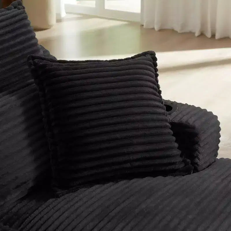Oversized Single Seat Compressed Sofa with Cup Holder and Pocket, Corduroy Recliner with Faux Two-Layer, Washable Covers, 300 lbs Capacity