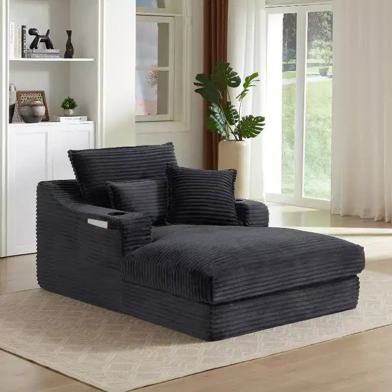 Oversized Single Seat Compressed Sofa with Cup Holder and Pocket, Corduroy Recliner with Faux Two-Layer, Washable Covers, 300 lbs Capacity