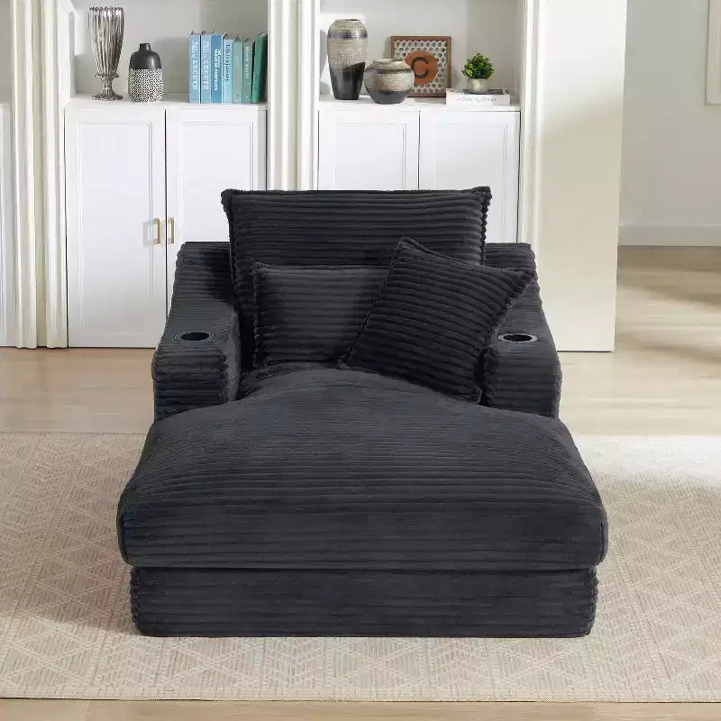 Oversized Single Seat Compressed Sofa with Cup Holder and Pocket, Corduroy Recliner with Faux Two-Layer, Washable Covers, 300 lbs Capacity