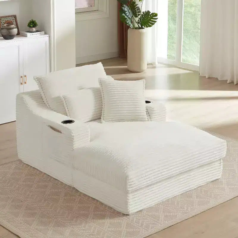 Oversized Single Seat Compressed Sofa with Cup Holder and Pocket, Corduroy Recliner with Faux Two-Layer, Washable Covers, 300 lbs Capacity