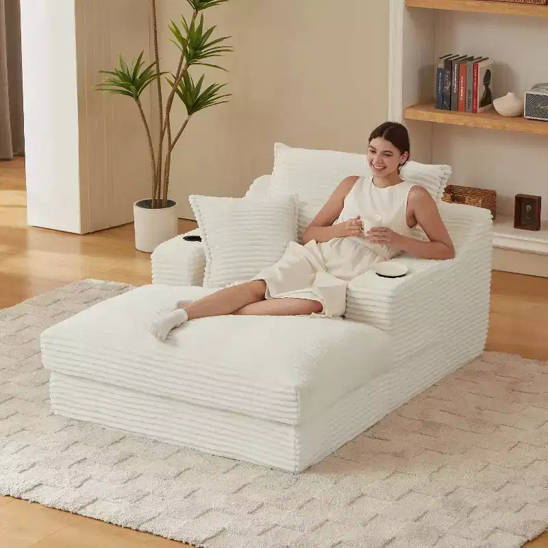 Oversized Single Seat Compressed Sofa with Cup Holder and Pocket, Corduroy Recliner with Faux Two-Layer, Washable Covers, 300 lbs Capacity
