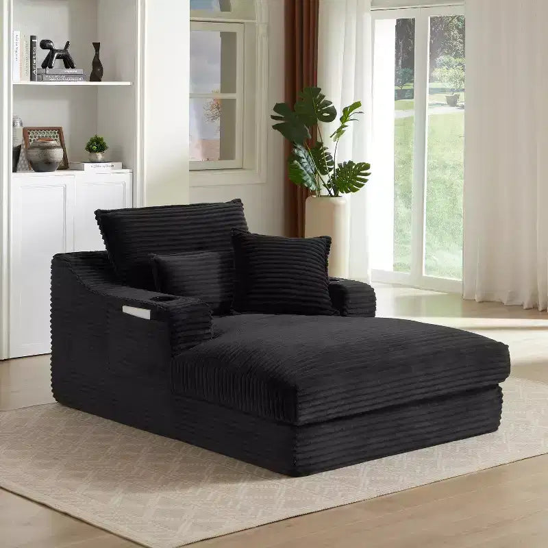 Oversized Single Seat Compressed Sofa with Cup Holder and Pocket, Corduroy Recliner with Faux Two-Layer, Washable Covers, 300 lbs Capacity