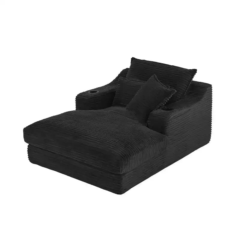 Oversized Single Seat Compressed Sofa with Cup Holder and Pocket, Corduroy Recliner with Faux Two-Layer, Washable Covers, 300 lbs Capacity