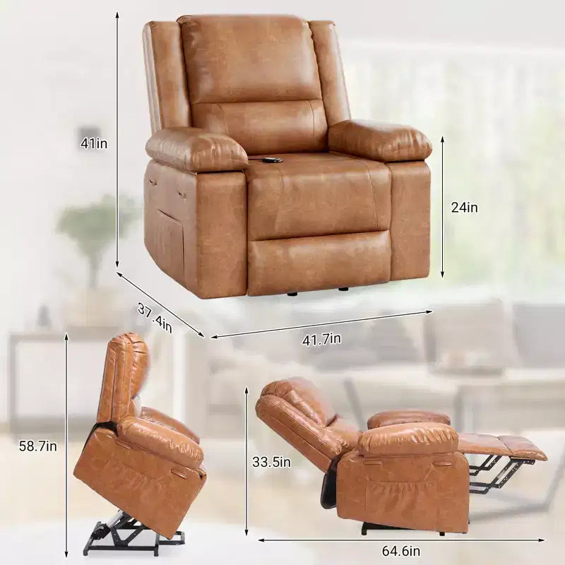 Oversized Wide Power Lift Recliner Chair,Heat and Massage, Adjustable Back and Legs,PU Leather for The Elderly and People with Mobility impaired