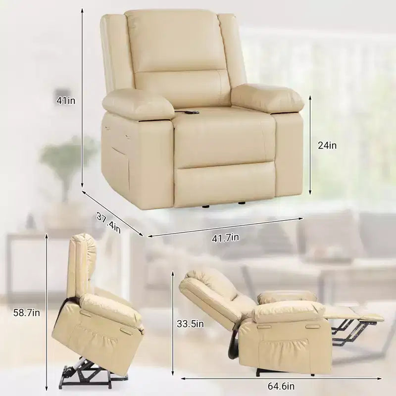 Oversized Wide Power Lift Recliner Chair,Heat and Massage, Adjustable Back and Legs,PU Leather for The Elderly and People with Mobility impaired