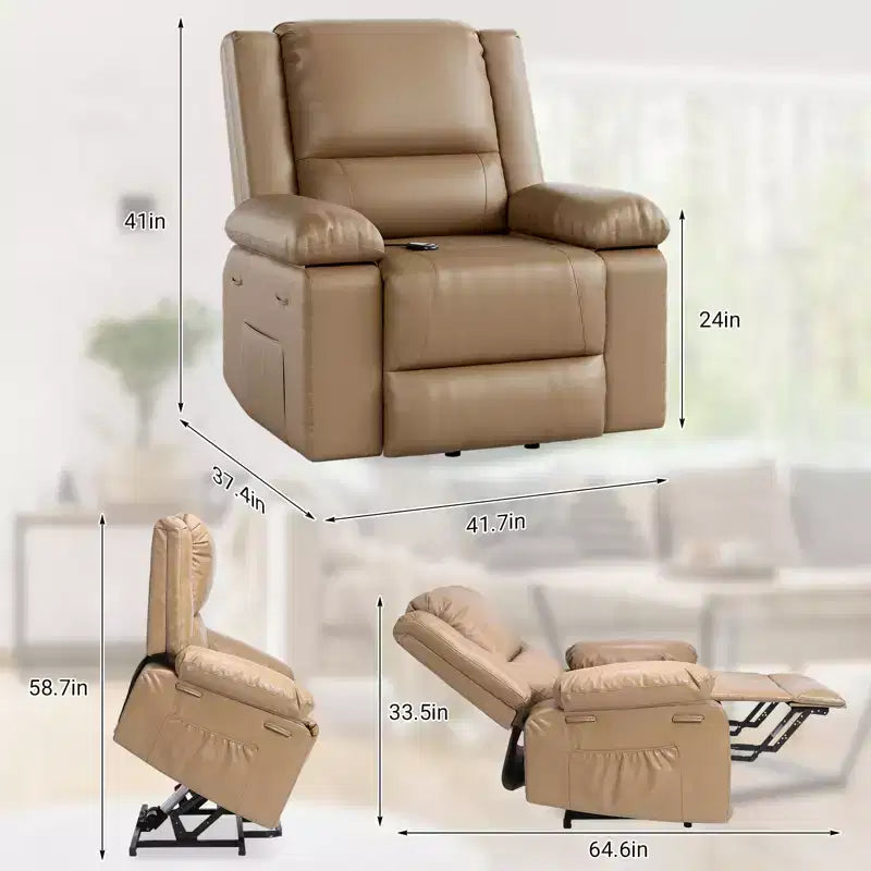 Oversized Wide Power Lift Recliner Chair,Heat and Massage, Adjustable Back and Legs,PU Leather for The Elderly and People with Mobility impaired