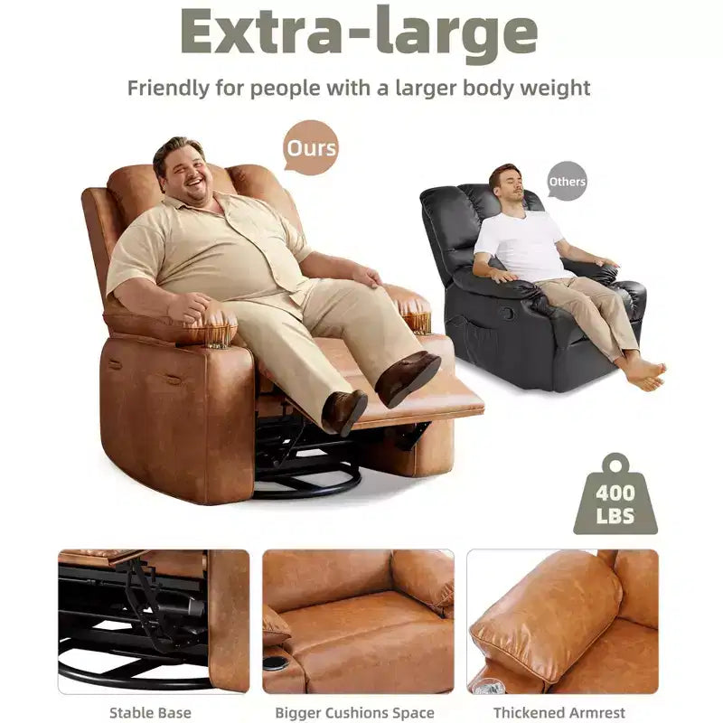 Oversized Recliner Chairs with Heat and Massage - 360 Swivel Lazy Recliner Chair for Adults- Manual Rocking Chair with Cup Holder for Living Rooms