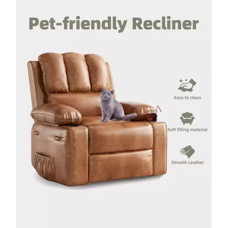 Oversized Recliner Chairs with Heat and Massage - 360 Swivel Lazy Recliner Chair for Adults- Manual Rocking Chair with Cup Holder for Living Rooms