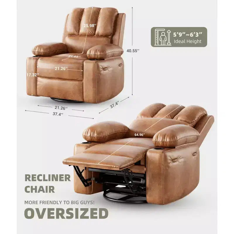 Oversized Recliner Chairs with Heat and Massage - 360 Swivel Lazy Recliner Chair for Adults- Manual Rocking Chair with Cup Holder for Living Rooms