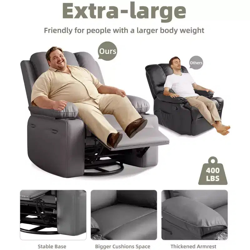Oversized Recliner Chairs with Heat and Massage - 360 Swivel Lazy Recliner Chair for Adults- Manual Rocking Chair with Cup Holder for Living Rooms