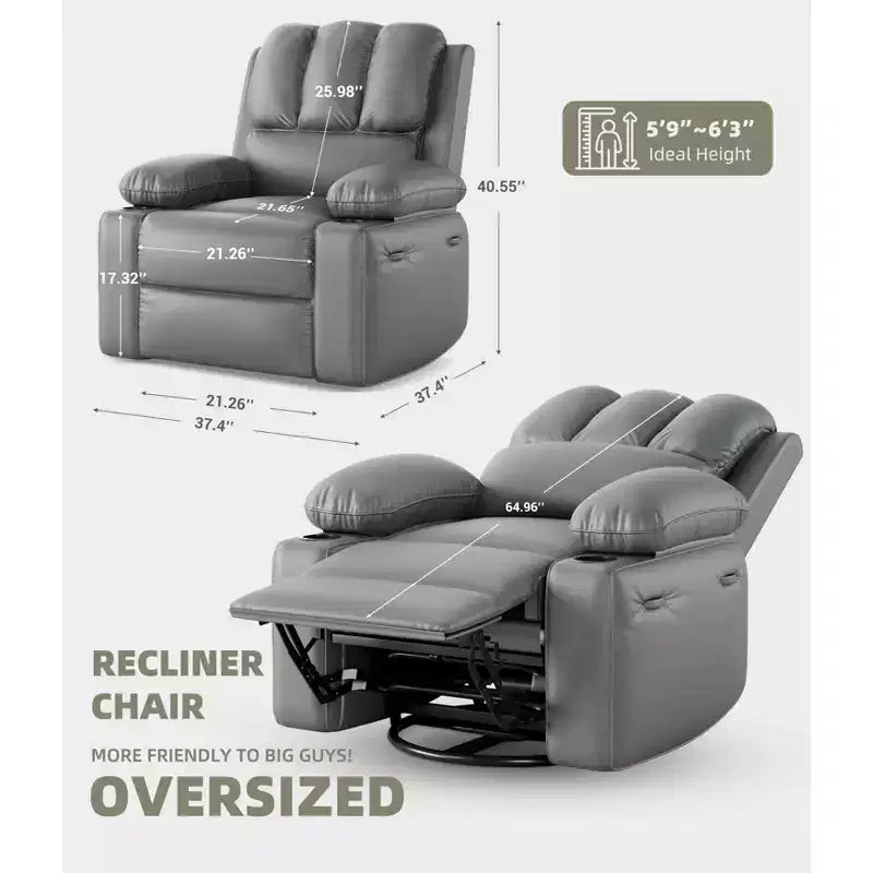 Oversized Recliner Chairs with Heat and Massage - 360 Swivel Lazy Recliner Chair for Adults- Manual Rocking Chair with Cup Holder for Living Rooms