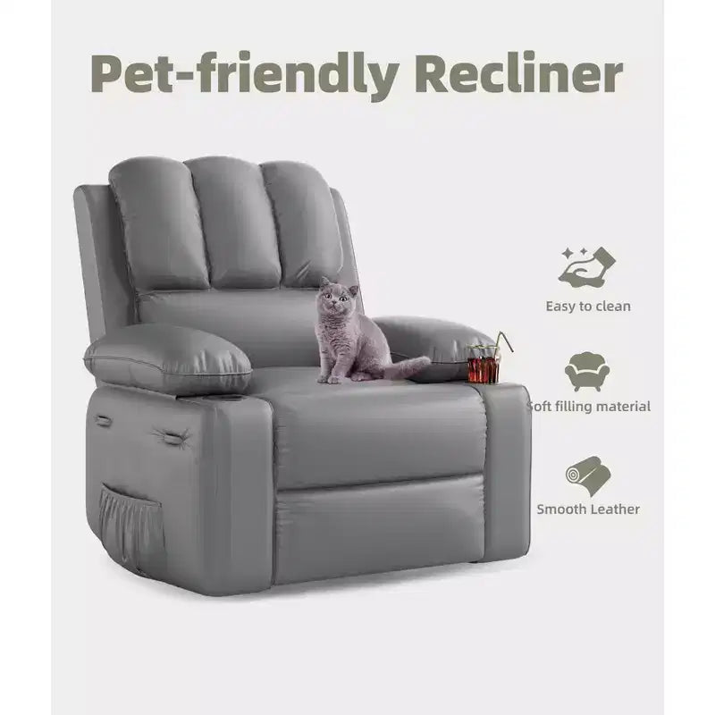 Oversized Recliner Chairs with Heat and Massage - 360 Swivel Lazy Recliner Chair for Adults- Manual Rocking Chair with Cup Holder for Living Rooms