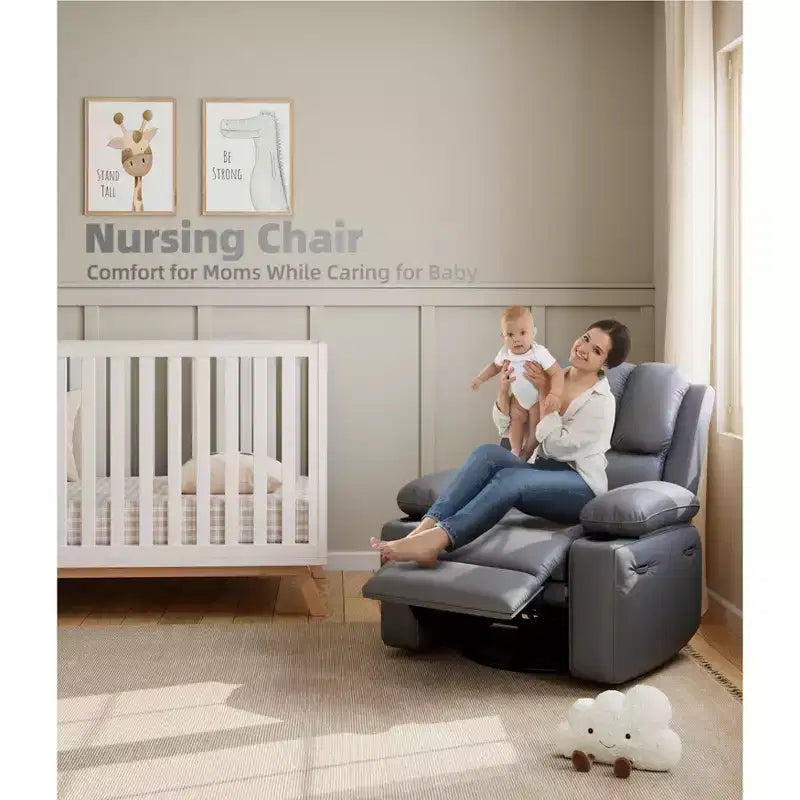 Oversized Recliner Chairs with Heat and Massage - 360 Swivel Lazy Recliner Chair for Adults- Manual Rocking Chair with Cup Holder for Living Rooms