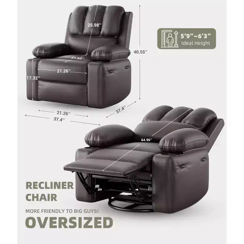 Oversized Recliner Chairs with Heat and Massage - 360 Swivel Lazy Recliner Chair for Adults- Manual Rocking Chair with Cup Holder for Living Rooms