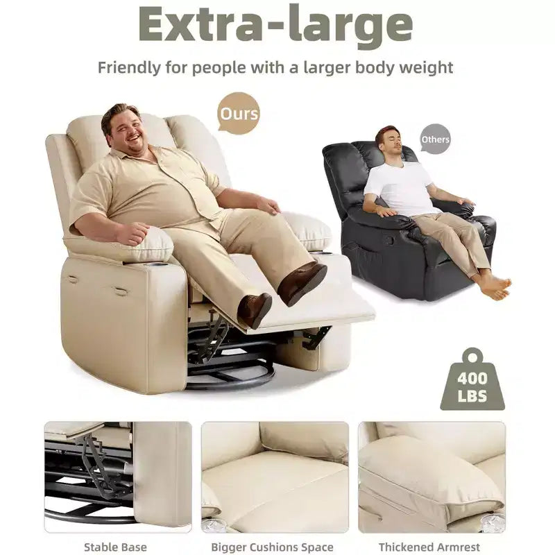 Oversized Recliner Chairs with Heat and Massage - 360 Swivel Lazy Recliner Chair for Adults- Manual Rocking Chair with Cup Holder for Living Rooms