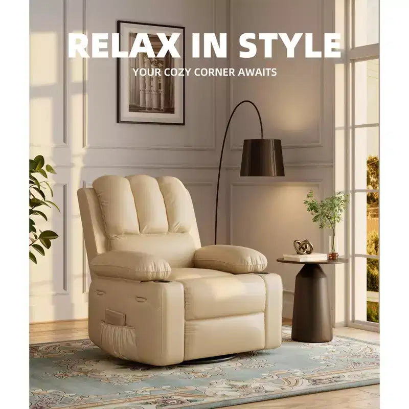 Oversized Recliner Chairs with Heat and Massage - 360 Swivel Lazy Recliner Chair for Adults- Manual Rocking Chair with Cup Holder for Living Rooms