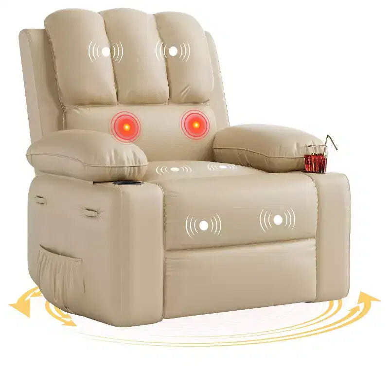 Oversized Recliner Chairs with Heat and Massage - 360 Swivel Lazy Recliner Chair for Adults- Manual Rocking Chair with Cup Holder for Living Rooms