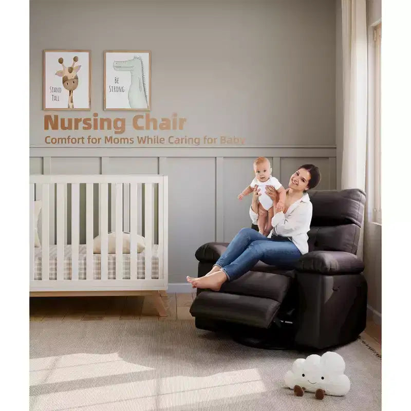 Oversized Wide Recliner Chair - 360 Rocker Swivel Recliner, PU Leather Large Manual Recliner, with 1.5X Sponge Filling and Easy Recline Mechanism
