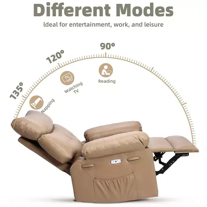 Oversized Wide Recliner Chair - 360 Rocker Swivel Recliner, PU Leather Large Manual Recliner, with 1.5X Sponge Filling and Easy Recline Mechanism