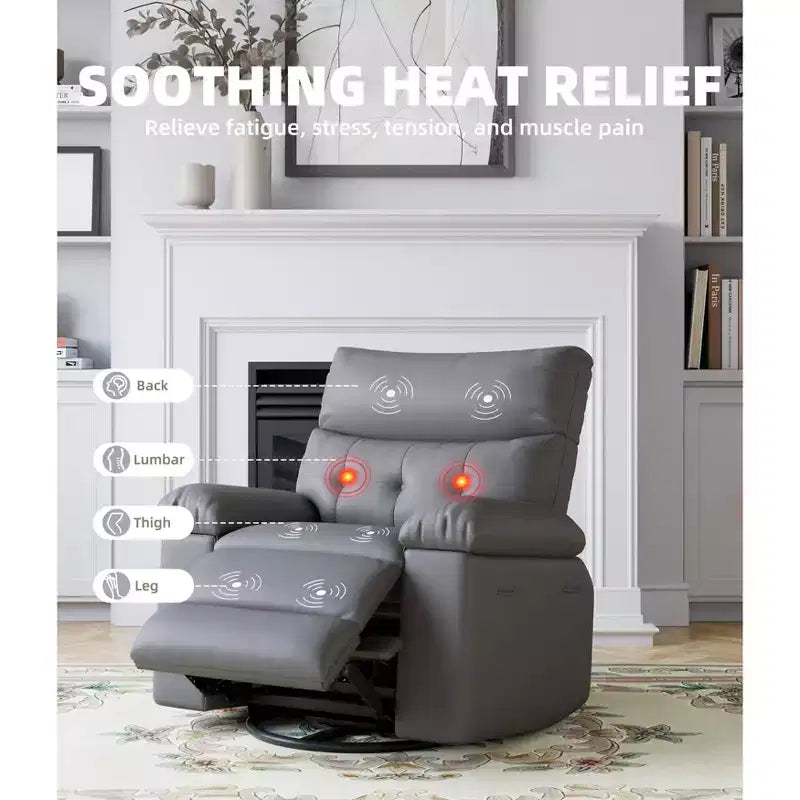 Oversized Wide Recliner Chair - Heat and Massage, PU Leather Large Manual Recliner for Adults, with 1.5X Sponge Filling and Easy Recline Mechanism
