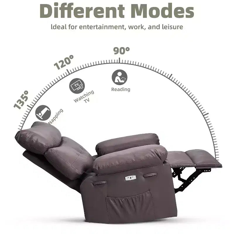 Oversized Wide Recliner Chair - Heat and Massage, PU Leather Large Manual Recliner for Adults, with 1.5X Sponge Filling and Easy Recline Mechanism