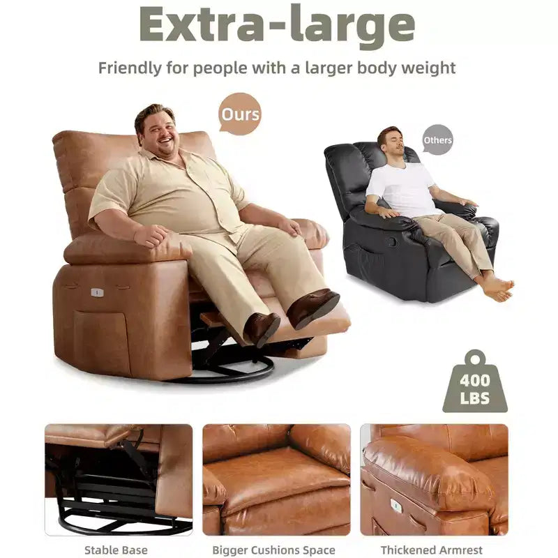Oversized Wide Recliner Chair - Heat and Massage, PU Leather Large Manual Recliner for Adults, with 1.5X Sponge Filling and Easy Recline Mechanism