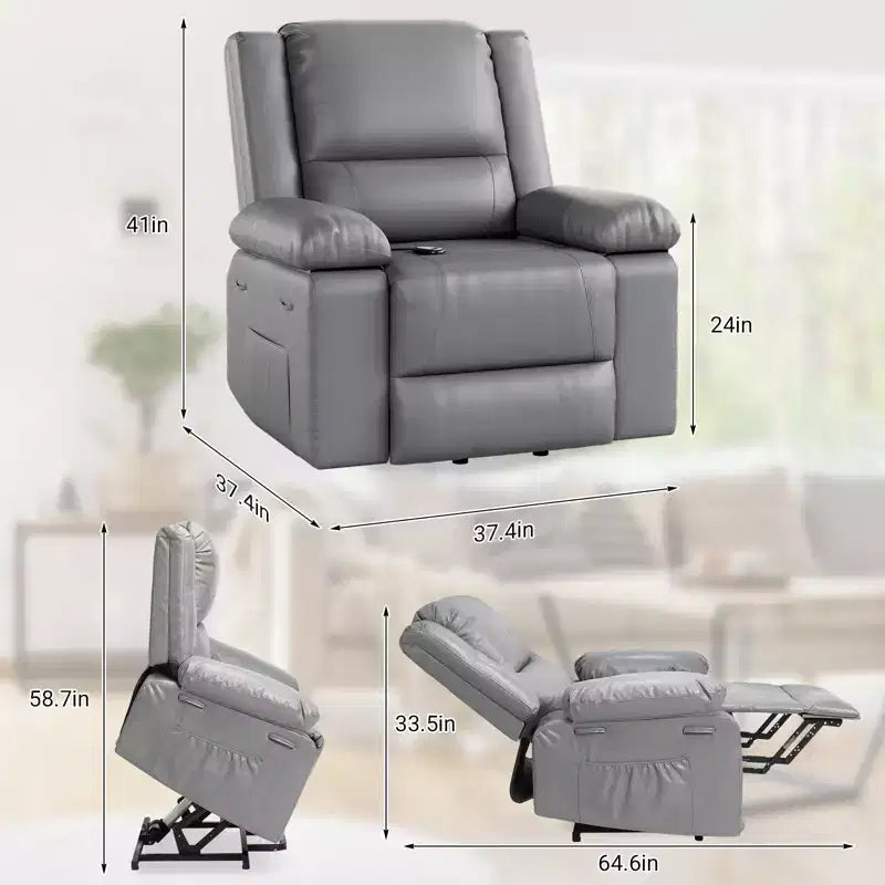 Electric Lift Recliner Chair - Heat and Massage,PU Leather Heavy Duty Power Recliner for Elderly & Mobility Impaired,Adjustable Back and Legs
