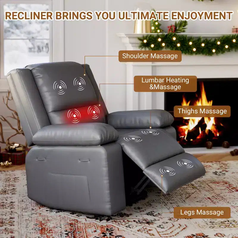 Electric Lift Recliner Chair - Heat and Massage,PU Leather Heavy Duty Power Recliner for Elderly & Mobility Impaired,Adjustable Back and Legs
