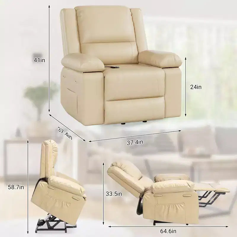 Electric Lift Recliner Chair - Heat and Massage,PU Leather Heavy Duty Power Recliner for Elderly & Mobility Impaired,Adjustable Back and Legs