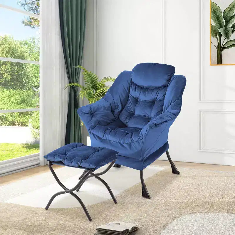 Lazy Chair with Ottoman, Modern Lounge Accent Chair,Leisure Sofa Armchair,Reading Armchair with Side Pocket for Living Room, Bedroom, Dorm & Office