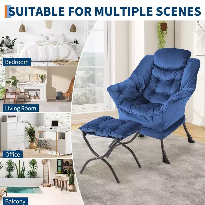 Lazy Chair with Ottoman, Modern Lounge Accent Chair,Leisure Sofa Armchair,Reading Armchair with Side Pocket for Living Room, Bedroom, Dorm & Office