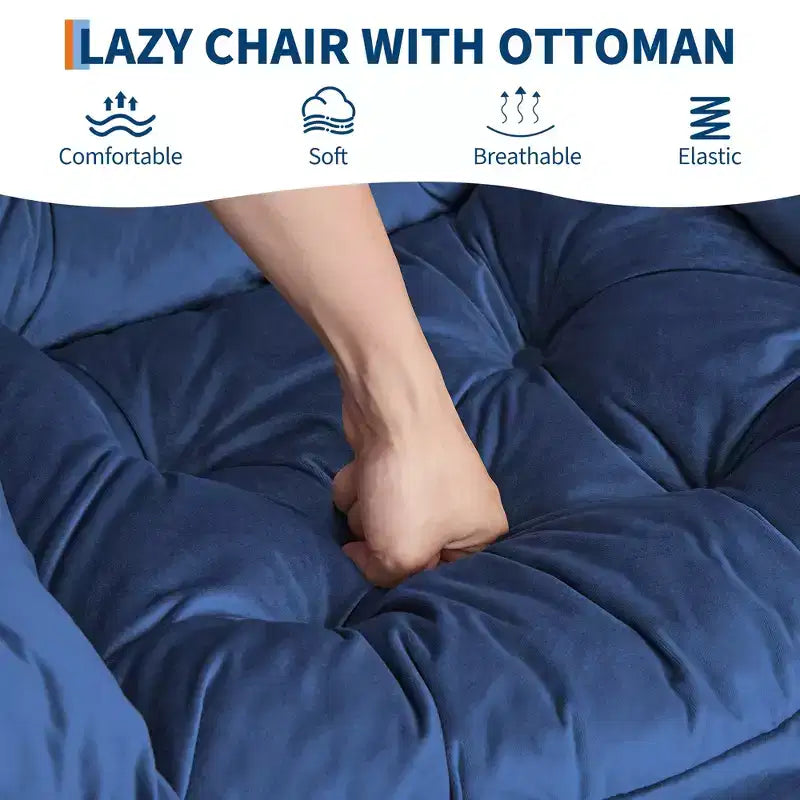 Lazy Chair with Ottoman, Modern Lounge Accent Chair,Leisure Sofa Armchair,Reading Armchair with Side Pocket for Living Room, Bedroom, Dorm & Office