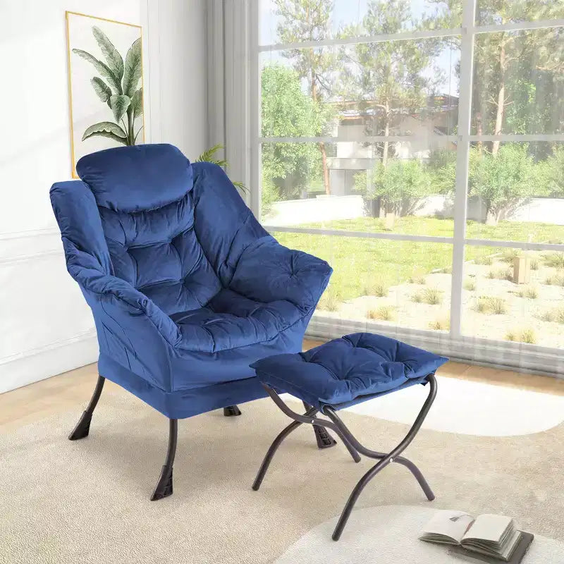 Lazy Chair with Ottoman, Modern Lounge Accent Chair,Leisure Sofa Armchair,Reading Armchair with Side Pocket for Living Room, Bedroom, Dorm & Office
