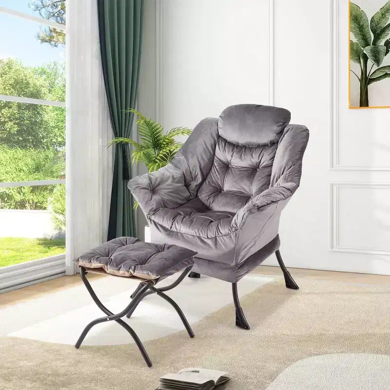 Lazy Chair with Ottoman, Modern Lounge Accent Chair,Leisure Sofa Armchair,Reading Armchair with Side Pocket for Living Room, Bedroom, Dorm & Office