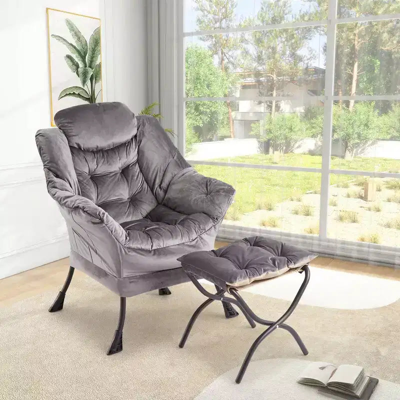 Lazy Chair with Ottoman, Modern Lounge Accent Chair,Leisure Sofa Armchair,Reading Armchair with Side Pocket for Living Room, Bedroom, Dorm & Office