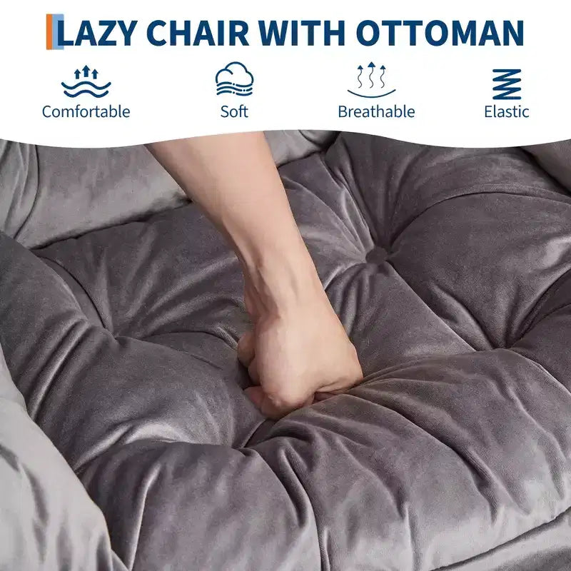 Lazy Chair with Ottoman, Modern Lounge Accent Chair,Leisure Sofa Armchair,Reading Armchair with Side Pocket for Living Room, Bedroom, Dorm & Office