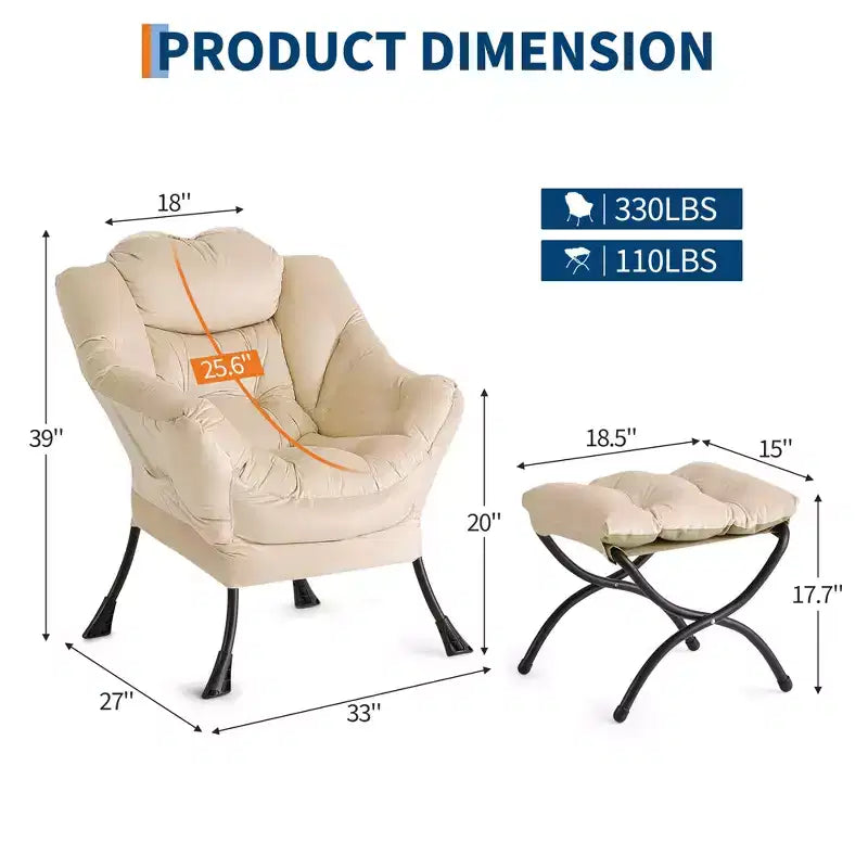 Lazy Chair with Ottoman, Modern Lounge Accent Chair,Leisure Sofa Armchair,Reading Armchair with Side Pocket for Living Room, Bedroom, Dorm & Office