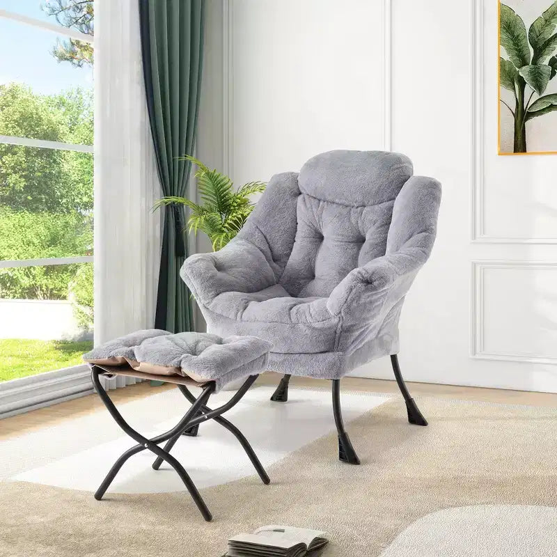 Lazy Chair with Ottoman, Modern Lounge Accent Chair,Leisure Sofa Armchair,Reading Armchair with Side Pocket for Living Room, Bedroom, Dorm & Office