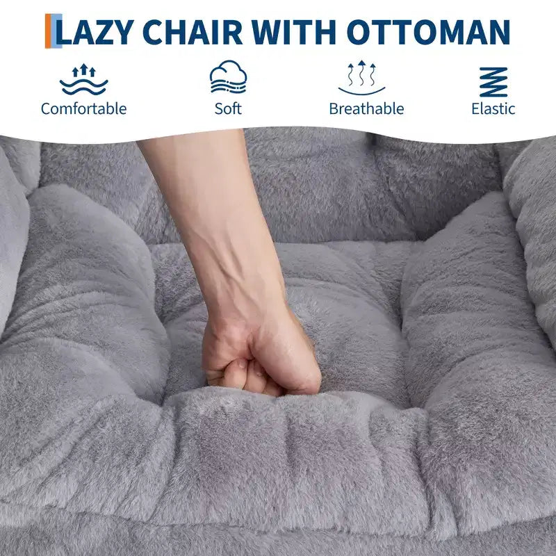 Lazy Chair with Ottoman, Modern Lounge Accent Chair,Leisure Sofa Armchair,Reading Armchair with Side Pocket for Living Room, Bedroom, Dorm & Office