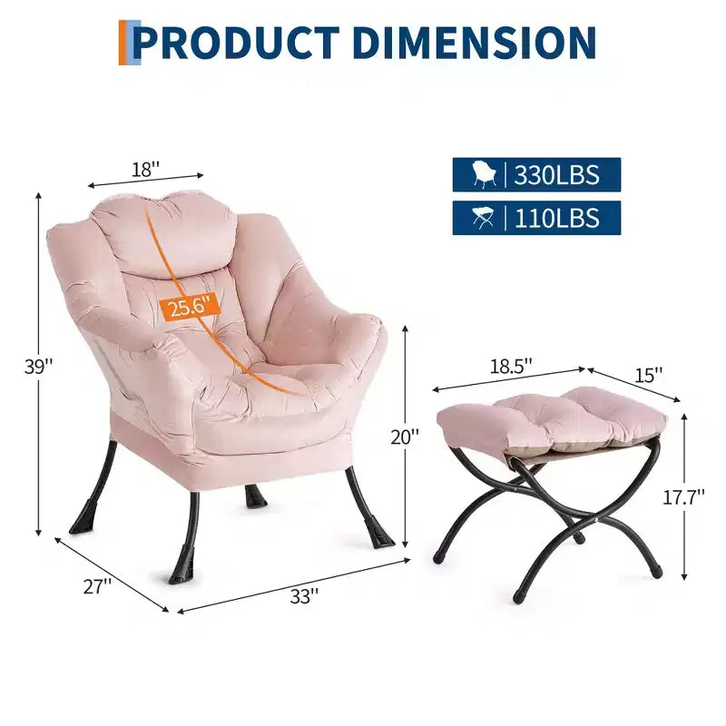 Lazy Chair with Ottoman, Modern Lounge Accent Chair,Leisure Sofa Armchair,Reading Armchair with Side Pocket for Living Room, Bedroom, Dorm & Office