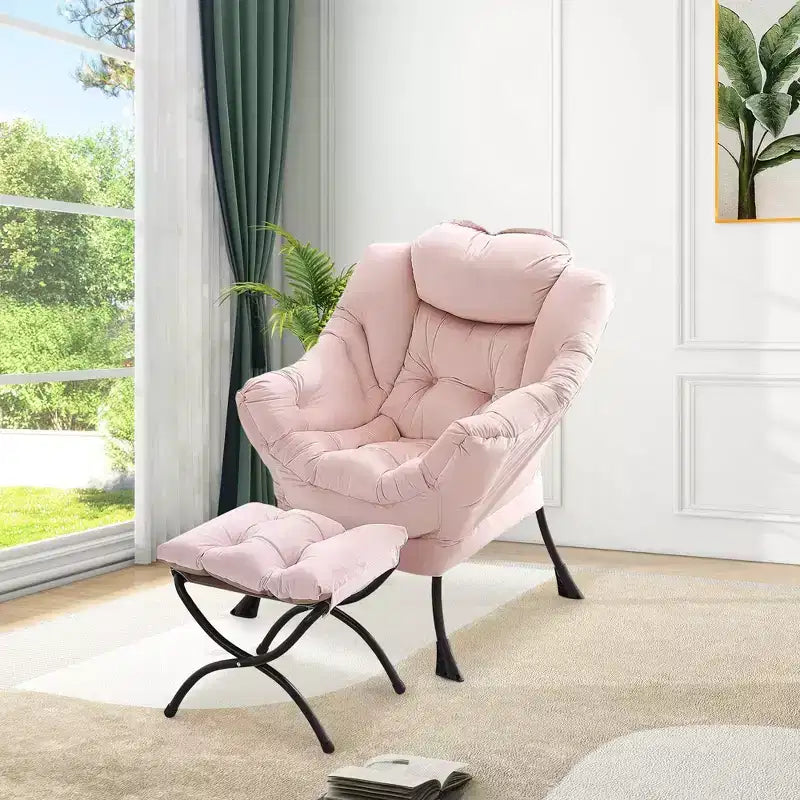 Lazy Chair with Ottoman, Modern Lounge Accent Chair,Leisure Sofa Armchair,Reading Armchair with Side Pocket for Living Room, Bedroom, Dorm & Office