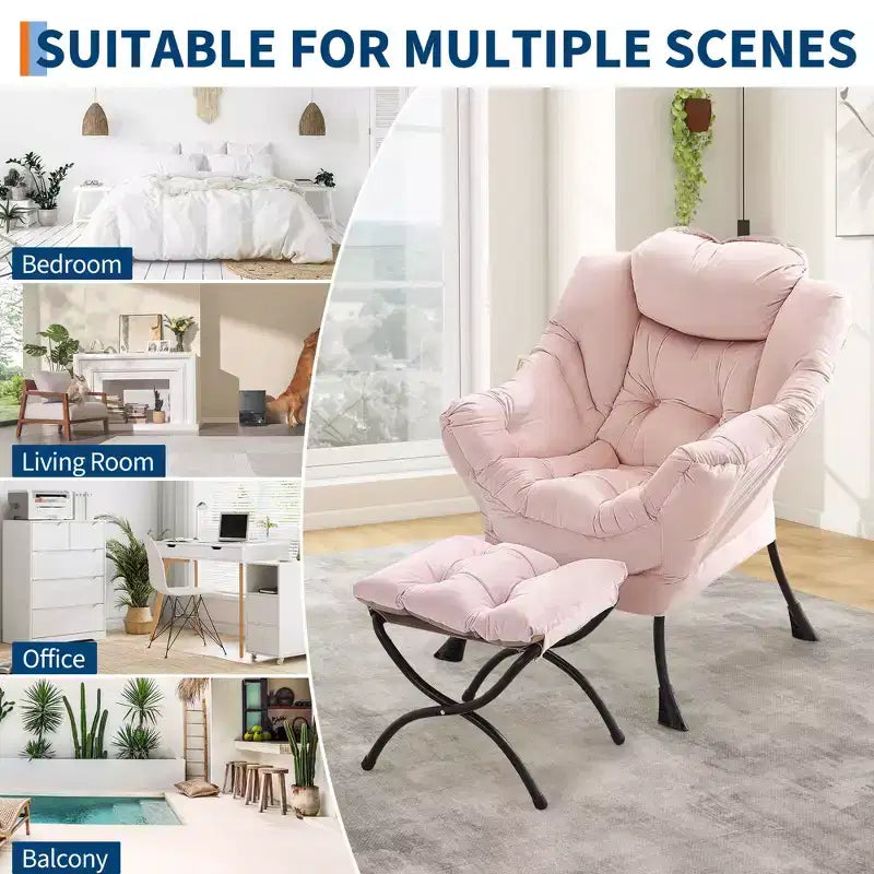 Lazy Chair with Ottoman, Modern Lounge Accent Chair,Leisure Sofa Armchair,Reading Armchair with Side Pocket for Living Room, Bedroom, Dorm & Office