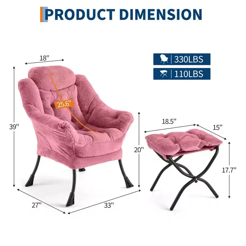 Lazy Chair with Ottoman, Modern Lounge Accent Chair,Leisure Sofa Armchair,Reading Armchair with Side Pocket for Living Room, Bedroom, Dorm & Office