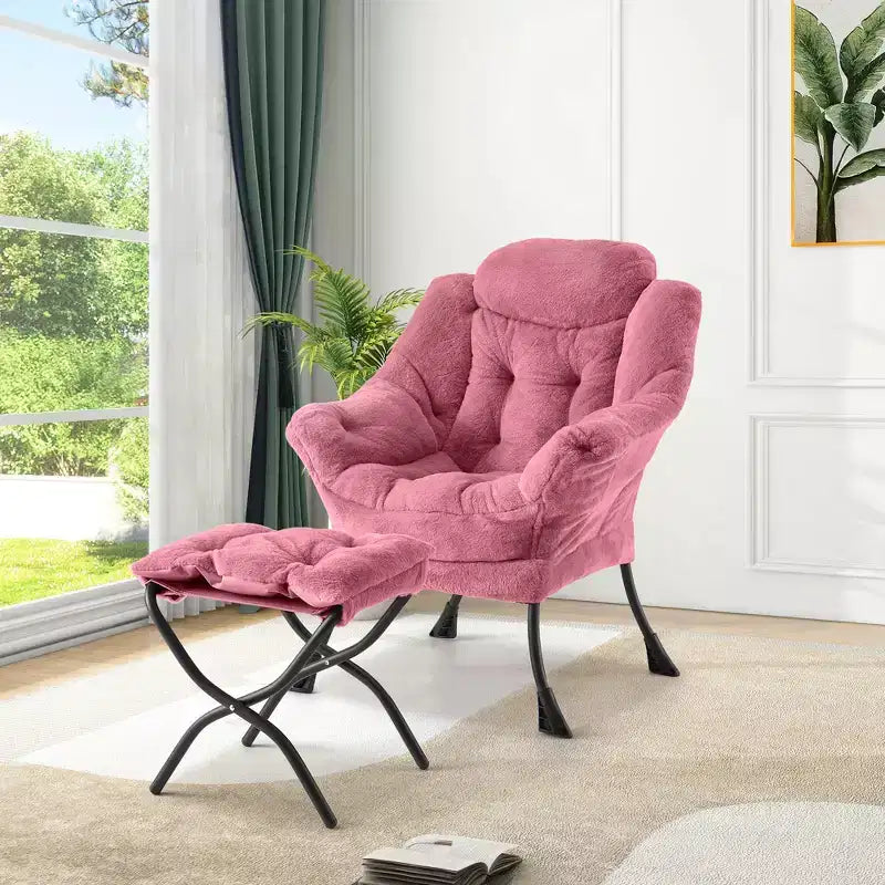 Lazy Chair with Ottoman, Modern Lounge Accent Chair,Leisure Sofa Armchair,Reading Armchair with Side Pocket for Living Room, Bedroom, Dorm & Office