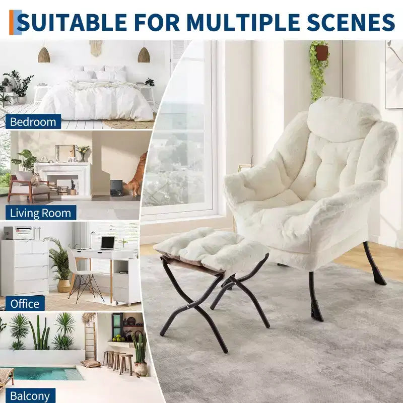 Lazy Chair with Ottoman, Modern Lounge Accent Chair,Leisure Sofa Armchair,Reading Armchair with Side Pocket for Living Room, Bedroom, Dorm & Office